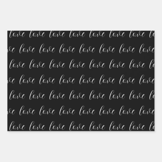 Niedliches Schwarz-weißes Herzmuster Valentine Mod Geschenkpapier Set (Vorderseite)