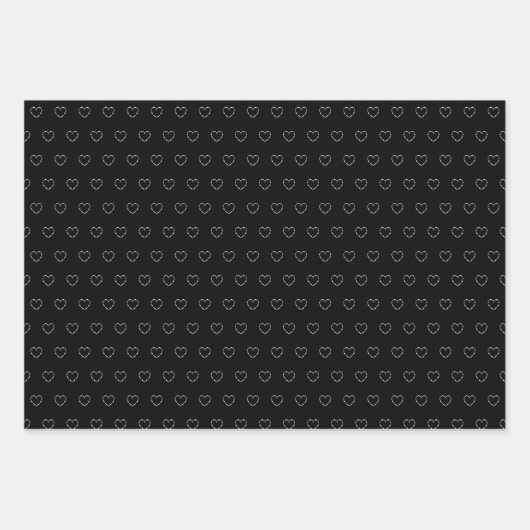 Niedliches Schwarz-weißes Herzmuster Valentine Mod Geschenkpapier Set (Vorderseite 3)