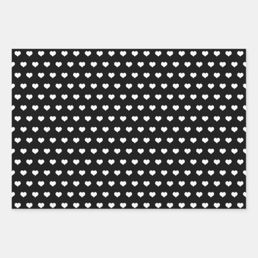 Niedliches Schwarz-weißes Herzmuster Valentine Mod Geschenkpapier Set (Vorderseite)