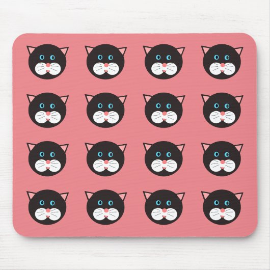 Niedliches Schwarz-weißes Katzengesicht Gemustert Mousepad (Vorne)