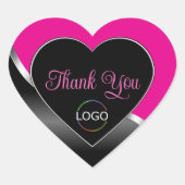 Niedliches schwarz-weißes Logo und bedanktes Danke Herz-Aufkleber (Vorderseite)