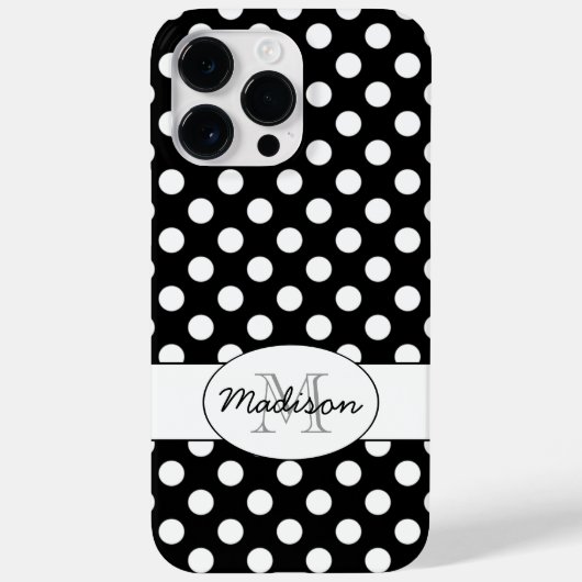 Niedliches Schwarz-weißes Polka-Dotmuster Monogram Case-Mate iPhone Hülle (Rückseite)