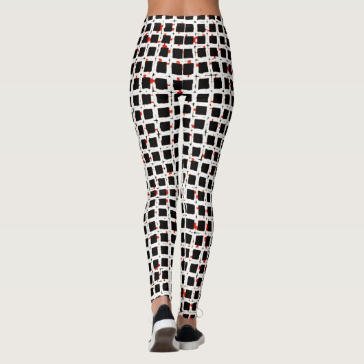 NIEDLICHES Schwarz-weißes rotes Muster Chic Leggings (Rückseite)