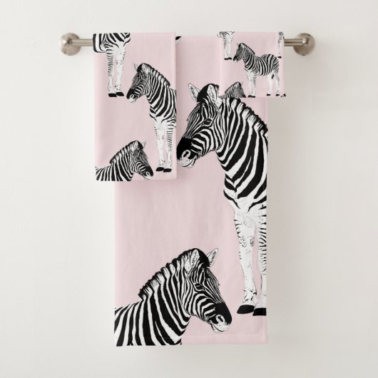 Niedliches Schwarz-weißes Zebra-Pink-Design Badhandtuch Set (Insitu)