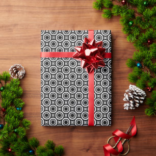 Niedliches Schwarz-weißes Zickzackkreismuster Geschenkpapier