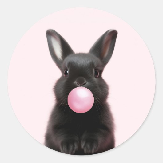 Niedliches Schwarzblasen-Pink-Blasen-Kaugummi Runder Aufkleber (Vorderseite)