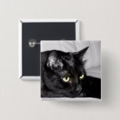 Niedliches schwarze Katzen-Porträt Button (Vorne & Hinten)