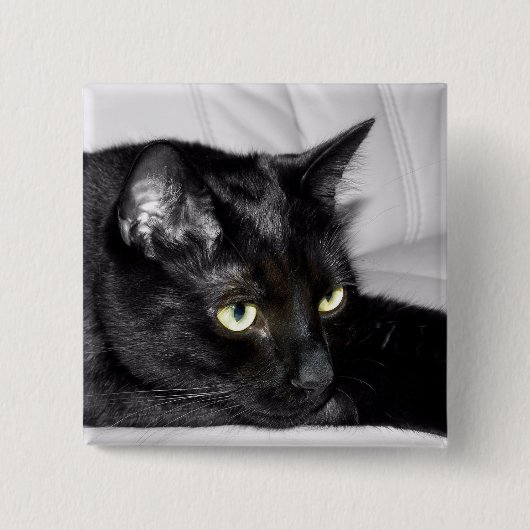 Niedliches schwarze Katzen-Porträt Button (Vorderseite)