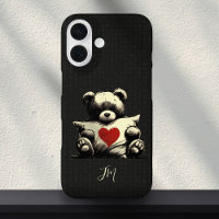 Niedliches Schwarzer Teddybär-Hug-Kissen-Herz-Mono