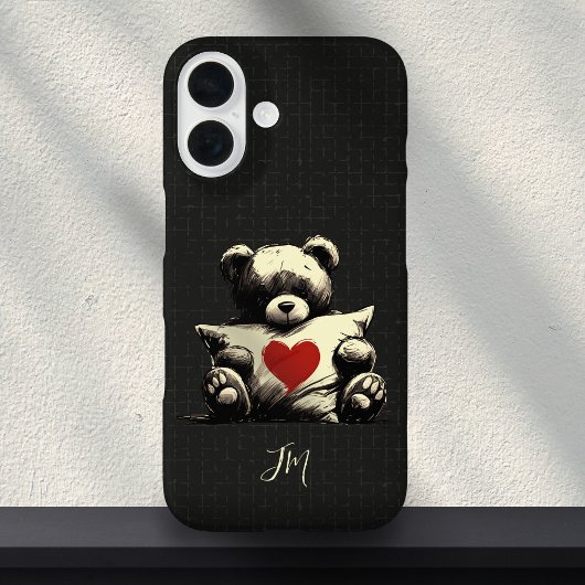 Niedliches Schwarzer Teddybär-Hug-Kissen-Herz-Mono Case-Mate iPhone Hülle