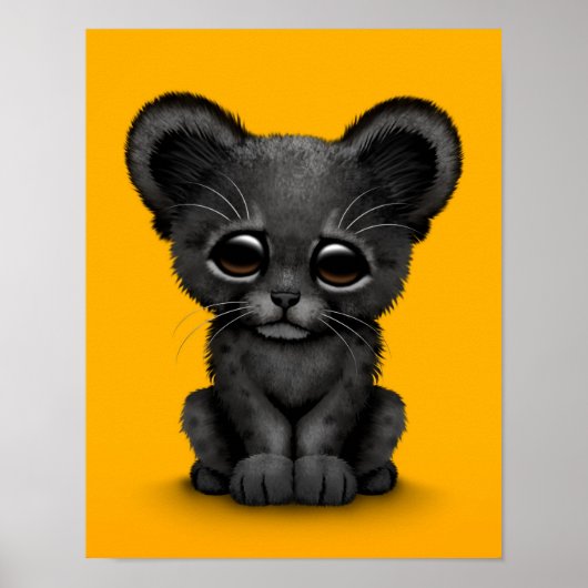 Niedliches schwarzes Baby Panther Cube auf Gelb Poster (Vorne)