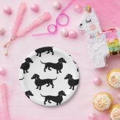 Niedliches schwarzes Dackel-Muster Pappteller (Party)