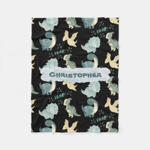 Niedliches Schwarzes Dinosaurier-Muster Fleecedecke