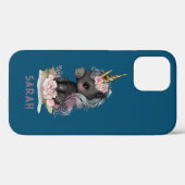 Niedliches Schwarzes Einhorn mit Blume Wasserfarbe Case-Mate iPhone Hülle (Rückseite (Horizontal))