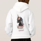 Niedliches Schwarzes Einhorn mit Blume Wasserfarbe Hoodie (Rückseite)
