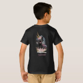 Niedliches Schwarzes Einhorn mit Blume Wasserfarbe T-Shirt (Schwarz voll)