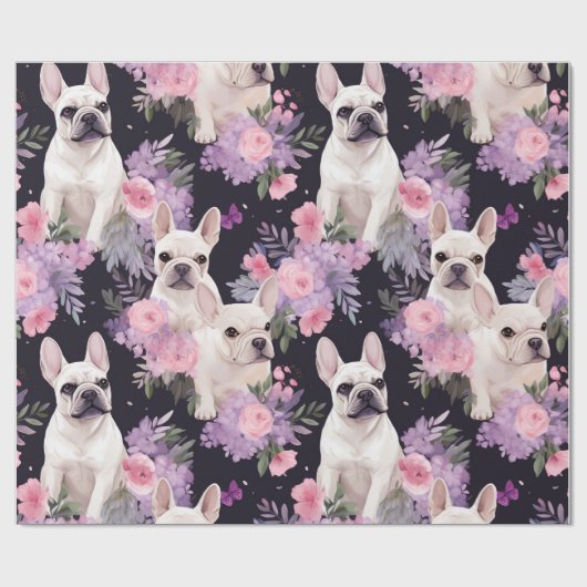 Niedliches Schwarzes Französisches Bulldog-Blumenp Geschenkpapier (Flach)