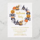 Niedliches Schwarzes Glück Halloween Illustration Folieneinladung (Vorderseite)