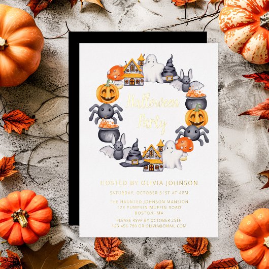 Niedliches Schwarzes Glück Halloween Illustration Folieneinladung