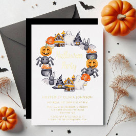 Niedliches Schwarzes Glück Halloween Illustration  Folieneinladung