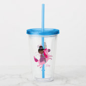 Niedliches Schwarzes Haar Reiten auf einem Einhorn Acryltrinkbecher (Vorderseite)