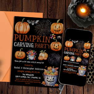 Niedliches Schwarzes Halloween Pumpkin Carving Par Einladung