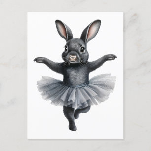 Niedliches schwarzes Kaninchen Ballerina tanzend B Feiertagspostkarte