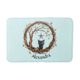 Niedliches Schwarzes Kätzchen beim Stern Badematte