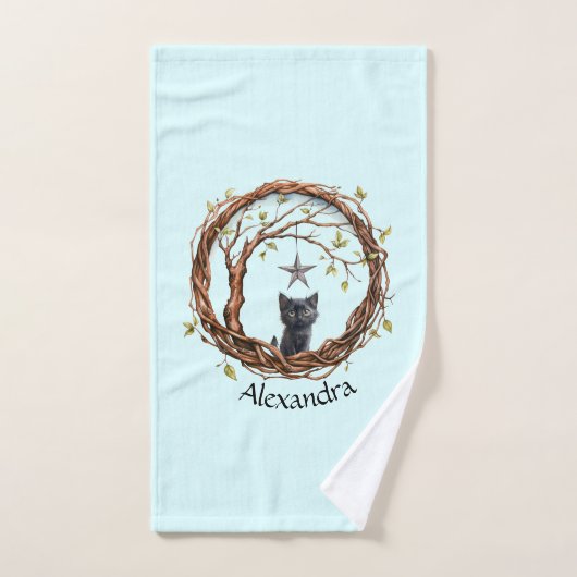 Niedliches Schwarzes Kätzchen beim Stern Badhandtuch Set (Handtuch)