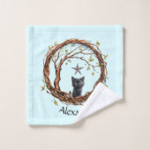 Niedliches Schwarzes Kätzchen beim Stern Badhandtuch Set (Waschlappen)