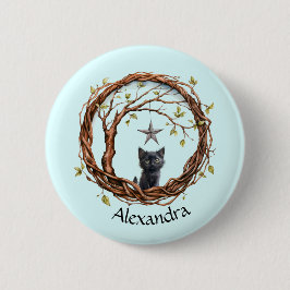 Niedliches Schwarzes Kätzchen beim Stern Button