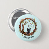 Niedliches Schwarzes Kätzchen beim Stern Button (Vorne & Hinten)