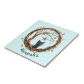 Niedliches Schwarzes Kätzchen beim Stern Fliese (Seite)