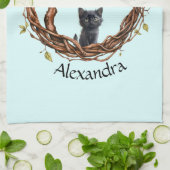 Niedliches Schwarzes Kätzchen beim Stern Geschirrtuch (Gefaltet)