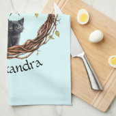 Niedliches Schwarzes Kätzchen beim Stern Geschirrtuch (Viertel Falte)