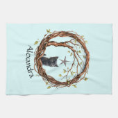 Niedliches Schwarzes Kätzchen beim Stern Geschirrtuch (Horizontal)