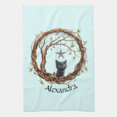 Niedliches Schwarzes Kätzchen beim Stern Geschirrtuch (Vertikal)