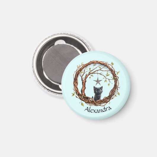 Niedliches Schwarzes Kätzchen beim Stern Magnet (Vorderseite/Rückseite)