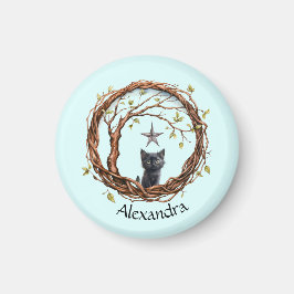 Niedliches Schwarzes Kätzchen beim Stern Magnet