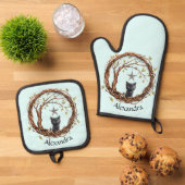 Niedliches Schwarzes Kätzchen beim Stern Ofenhandschuh & Topflappen-Set (Oben Unten)