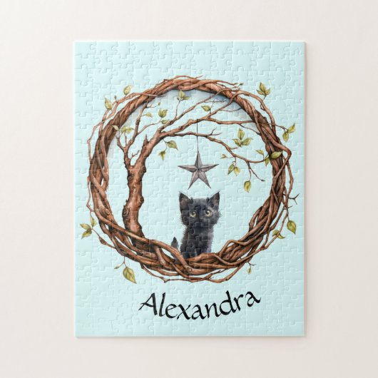 Niedliches Schwarzes Kätzchen beim Stern Puzzle (Vertikal)