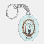 Niedliches Schwarzes Kätzchen beim Stern Schlüsselanhänger (Vorderseite links)