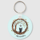 Niedliches Schwarzes Kätzchen beim Stern Schlüsselanhänger (Rückseite)