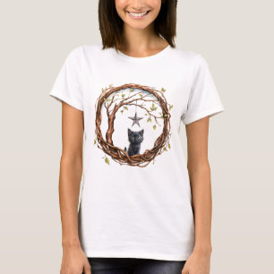 Niedliches Schwarzes Kätzchen beim Stern T-Shirt