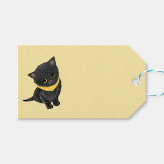 Niedliches schwarzes Kätzchen Geschenkanhänger (Vorderseite (Horizontal))