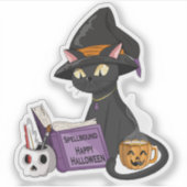 Niedliches Schwarzes Katzen-Hexe-Reading-Zauberbuc Aufkleber (Vorderseite)