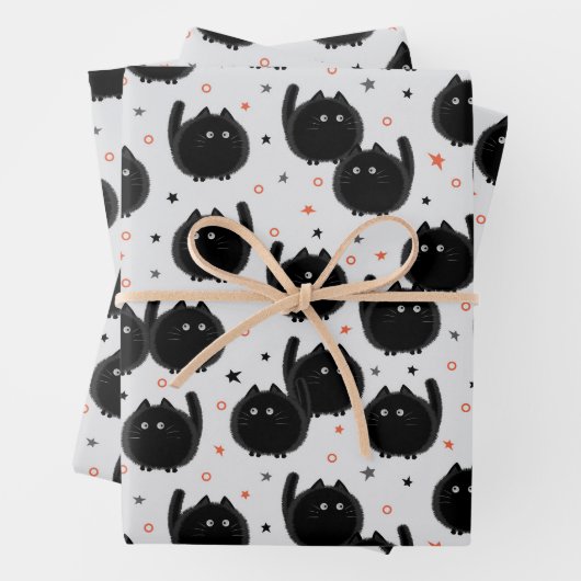 Niedliches Schwarzes Katzen-Hexenwasser-Halloween Geschenkpapier Set (Beispiel)