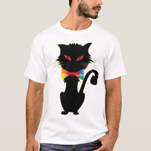 Niedliches Schwarzes Katzen Rote Augen Rainbow Col T-Shirt