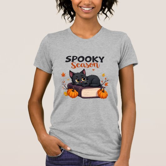 Niedliches Schwarzes Katzen Spooky Jahreszeit Hall T-Shirt (Vorderseite)