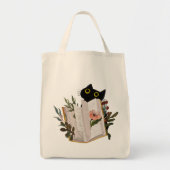 Niedliches Schwarzes Katzen und Blumenbuch Tragetasche (Vorne)